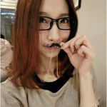 Fun Black Enamel Handlebar Mustache Gold Tone Necklace