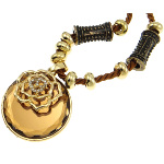 Boho Chic Gold Tone Sienna Crystal Bead & Flower Necklace