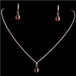 Gold Tone Demi-Parure Crimson Red Faceted CZ Stone Jewelry Set
