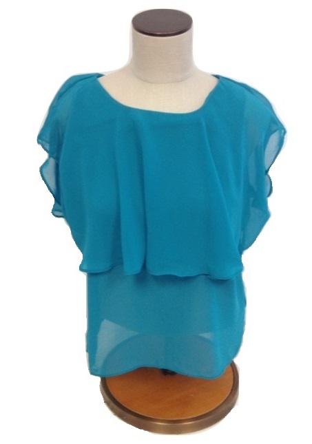 Size M Hey Hey Sheer Ruffle Blouse in Turquoise