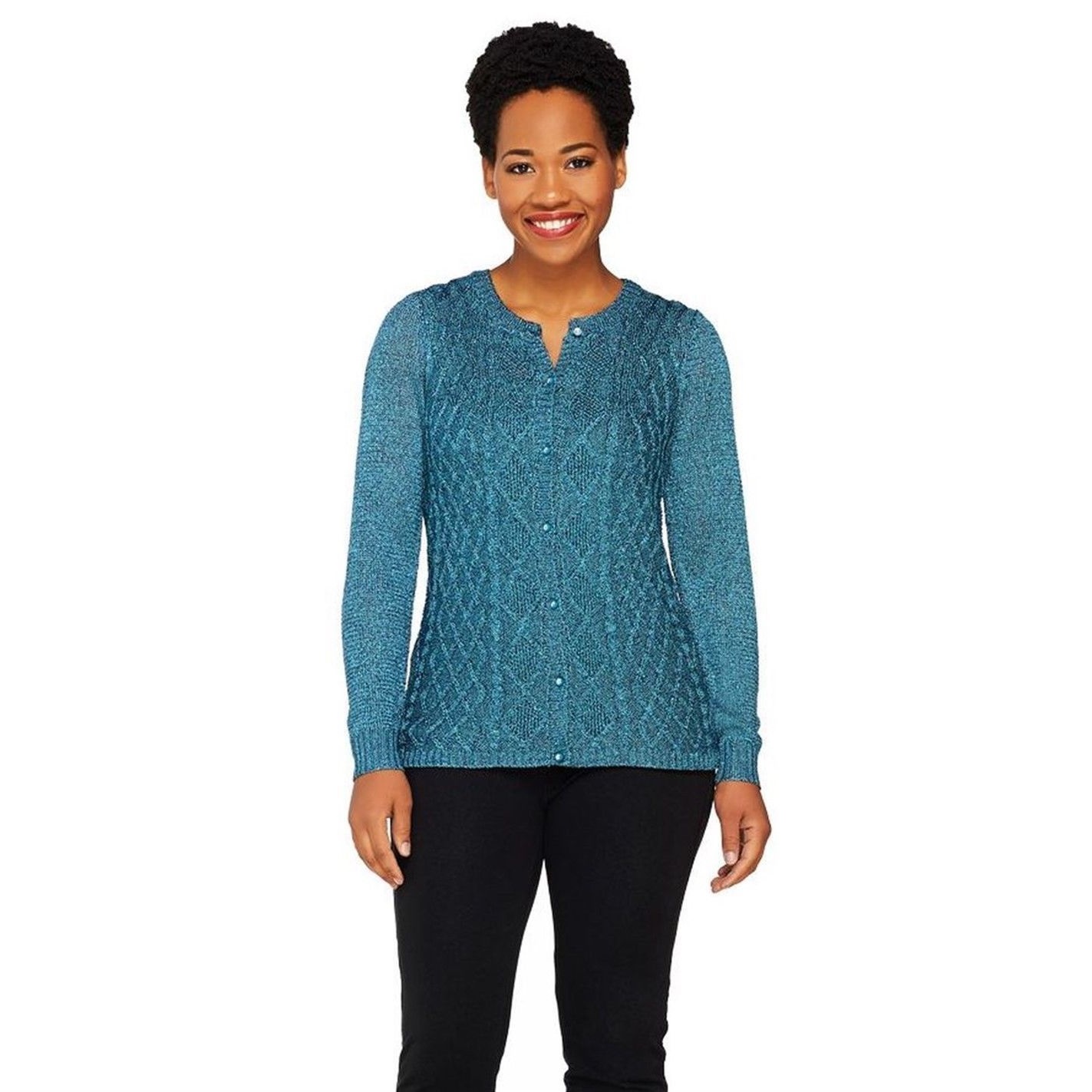 Size 1X Isaac Mizrahi Live Shimmer Knit Sweater in Blue