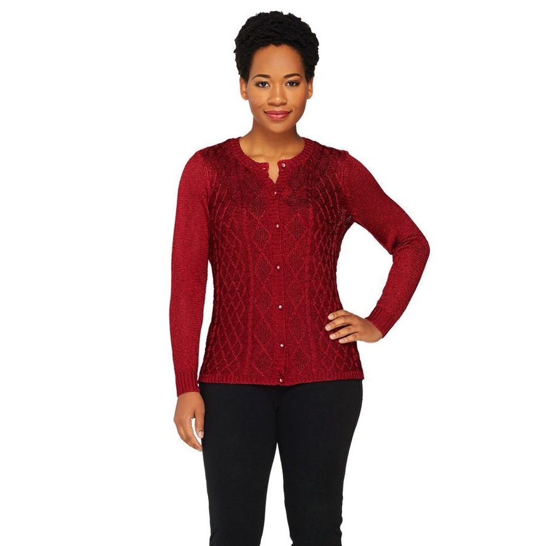 Size 1X Isaac Mizrahi Live Shimmer Knit Sweater in Red