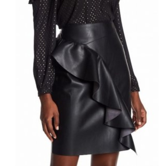 Size S Supply & Demand Faux Leather Ruffle Skirt