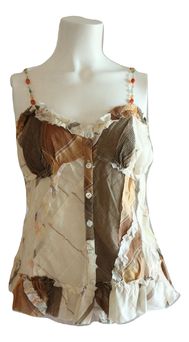 Size S The Rag Story Bohemian Patchwork Tank in Brown