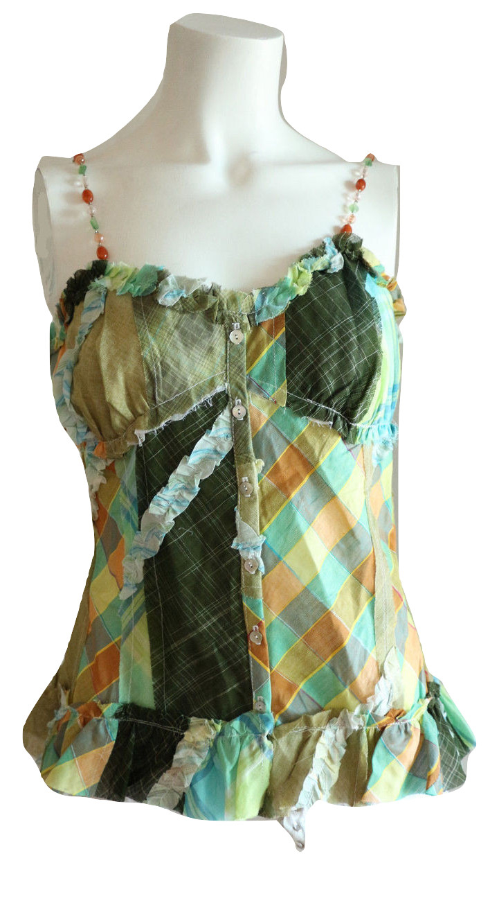 Size S The Rag Story Bohemian Patchwork Tank in Green