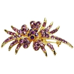 Enamel Gold Tone Purple Rhinestone Flower Blossom Swag Brooch