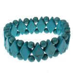 Blue Turquoise Gemstone Diamond & Circle Bead Stretch Bracelet