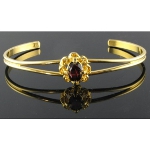 Gold Plated Cuff Bracelet with Genuine Faceted Garnet Stone