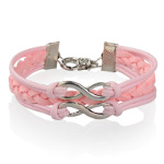 Pink Wax & Faux Suede Cord Double Infinity Silver Tone Bracelet