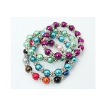 Glass Pearl Bead & Tibetan Silver Spacer Stretch Bracelet