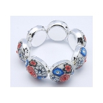 Retro 1960's Flower Blossom & Rhinestone Stretch Bracelet ~ Gray