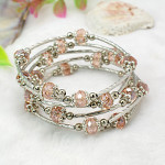 Adjustable Glass Bead & Silver Wrap Bracelet ~ Pink