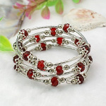 Adjustable Glass Bead & Silver Wrap Bracelet ~ Crimson Red