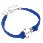Nautical Marine Ocean Silver Tone Anchor Blue Suede Bracelet
