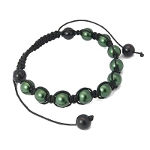Adjustable Shambhala Dark Green Glass Pearl Bracelet