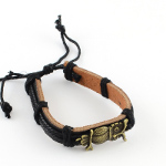 Adjustable Genuine Black Leather Bracelet ~ Bronze Tone Owl