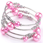 Adjustable Pearl Bead & Silver Wrap Bracelet ~ Pink