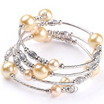 Adjustable Pearl Bead & Silver Wrap Bracelet ~ Yellow
