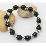 Black Onyx Tibetan Silver Spacers Stretch Bracelet