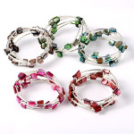 Adjustable Wrap Silver Tone Spacer Luster Shell Beads Bracelets