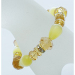 Cats' Eye AB Glass & Rhinestone Stretch Bracelet ~ Yellow