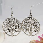 Natural Tree of Life Silhouette Medallion Earrings ~ Silver Tone