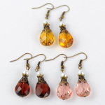 Mixed Faceted Art Glass Vintage Style Bronze Dangle Earrings