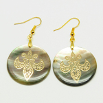 Genuine Abalone Shell Gold Plated Fleur-de-Lis Dangle Earrings