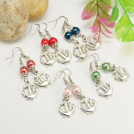 Mixed Silver Tone Maritime Nautical Anchor Bead Earrings