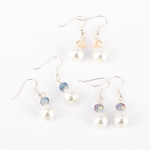 Mixed Lustrous Pearl Bead Faceted Crystal Glass Dangle Earrings