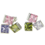 Platinum Plated Pink Violet Green CZ Stone Stud Earrings