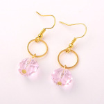 Bright Brass & Faceted Pink Crystal Drop Dangle Earrings