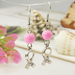 Breast Cancer Awareness Hope Ribbon Pink Glass Bead Earrings