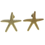 Gold Tone Metal Relief Starfish Marine Ocean Earrings