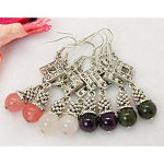 Mixed Tibetan Silver & Genuine Gemstone Bead Dangle Earrings