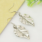 Silver Tone Natural Striated Leaf Dangle Earrings