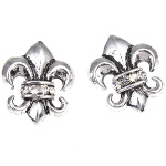 Antiqued Silver Tone Fleur de Lis Mardi Gras Rhinestone Earrings