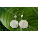 Genuine Lustrous White Shell Dangle Earrings ~ Round