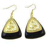 Modern Gold Filigree & Rhinestone Black Enamel Earrings