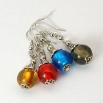 Mixed Tibetan Silver & Translucent Glass Bead Dangle Earrings