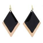 Modern Art Deco Geometric Enamel Gold Tone Earrings ~ Black