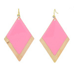 Modern Art Deco Geometric Enamel Gold Tone Earrings ~ Pink