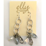 Designer Elly Preston Silver Tone Faceted Crystal Earrings