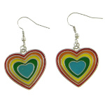 Silver Tone Rainbow Enamel Concentric Heart Dangle Earrings