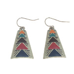 Antiqued Brass Tribal Enamel Design Dangle Earrings ~ Red