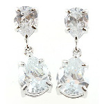 Sterling Silver Faceted White CZ Stone Dangle Earrings