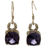 Sterling Silver Purple & Clear CZ Stone Dangle Earrings