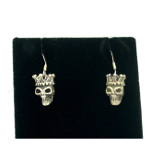 Sterling Silver Punk Crowned Skull Dangle Earrings