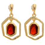 Gold over Sterling Silver Hammered Ruby CZ Stone Dangle Earrings