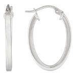Sterling Silver Flat Oval Saddle Back Hoop Earrings 7/8" Long
